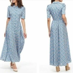 Gal Meets Glam Colette Plaid Button Down Maxi Dress Size 00 Designer Modest